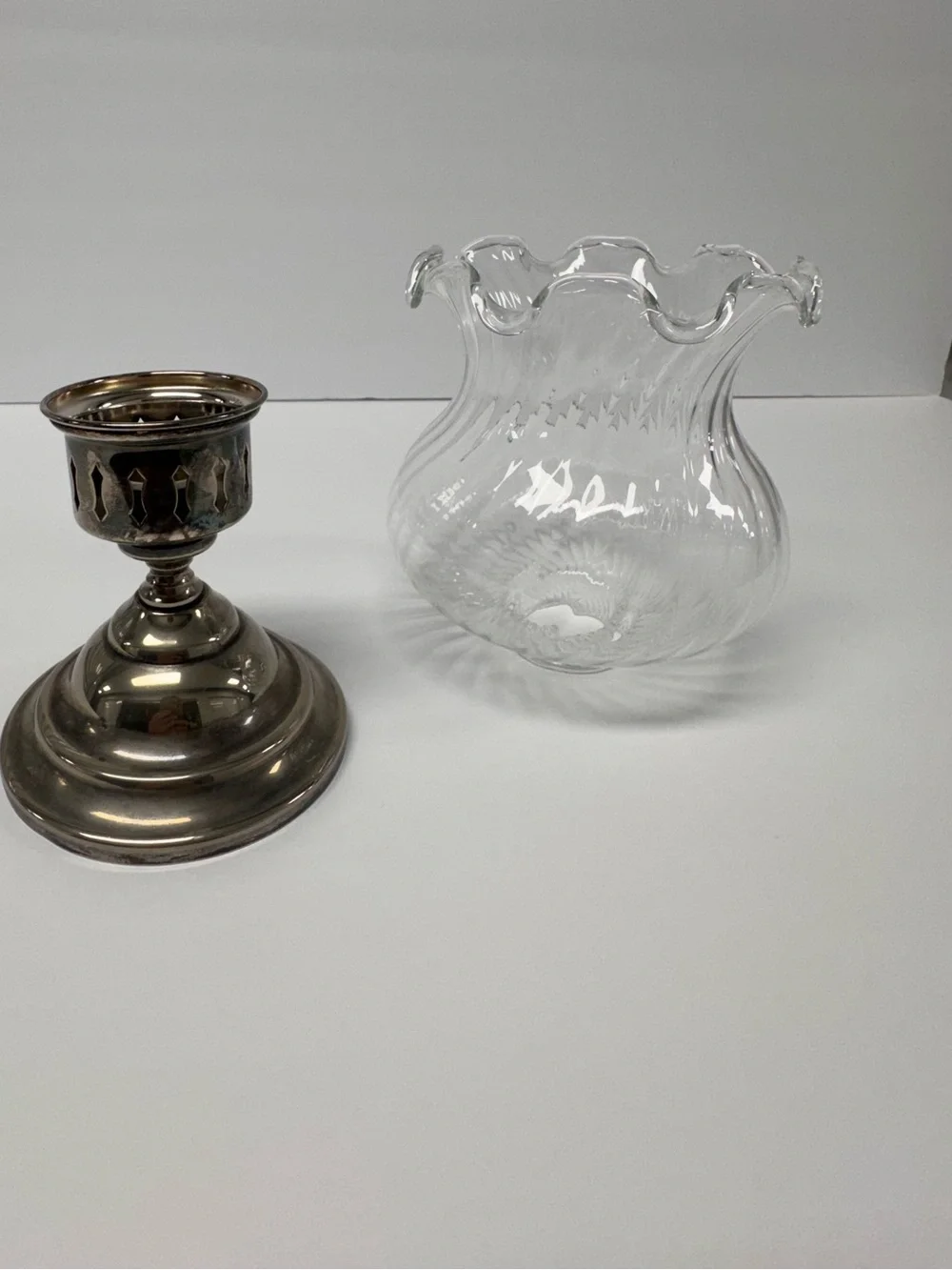 Towle Classic Clear Glass Hurricane Lamp with Silver Plated Base